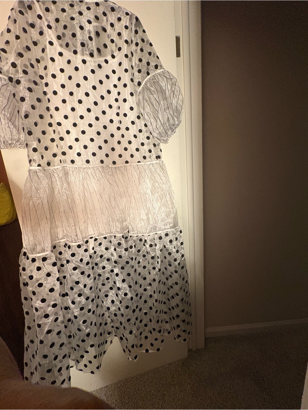 Girls' Polka Dot Tiered Dress - White and Black